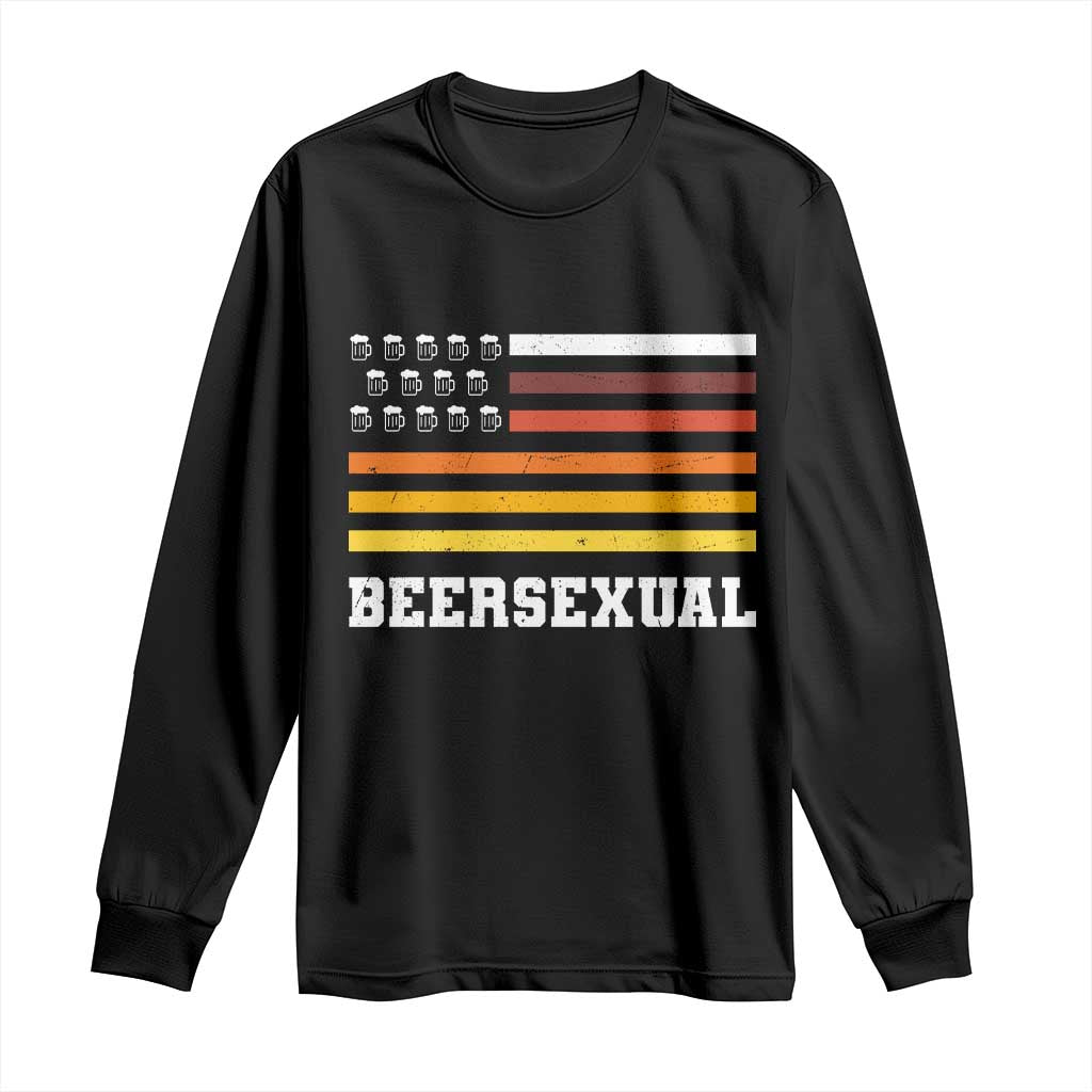 Beersexual Funny Beer Lover Graphic Long Sleeve Shirt Vintage American Flag Parody TS02 Black Print Your Wear
