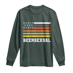 Beersexual Funny Beer Lover Graphic Long Sleeve Shirt Vintage American Flag Parody TS02 Dark Forest Green Print Your Wear