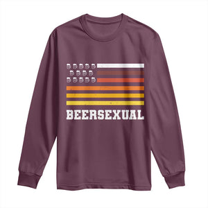 Beersexual Funny Beer Lover Graphic Long Sleeve Shirt Vintage American Flag Parody TS02 Maroon Print Your Wear