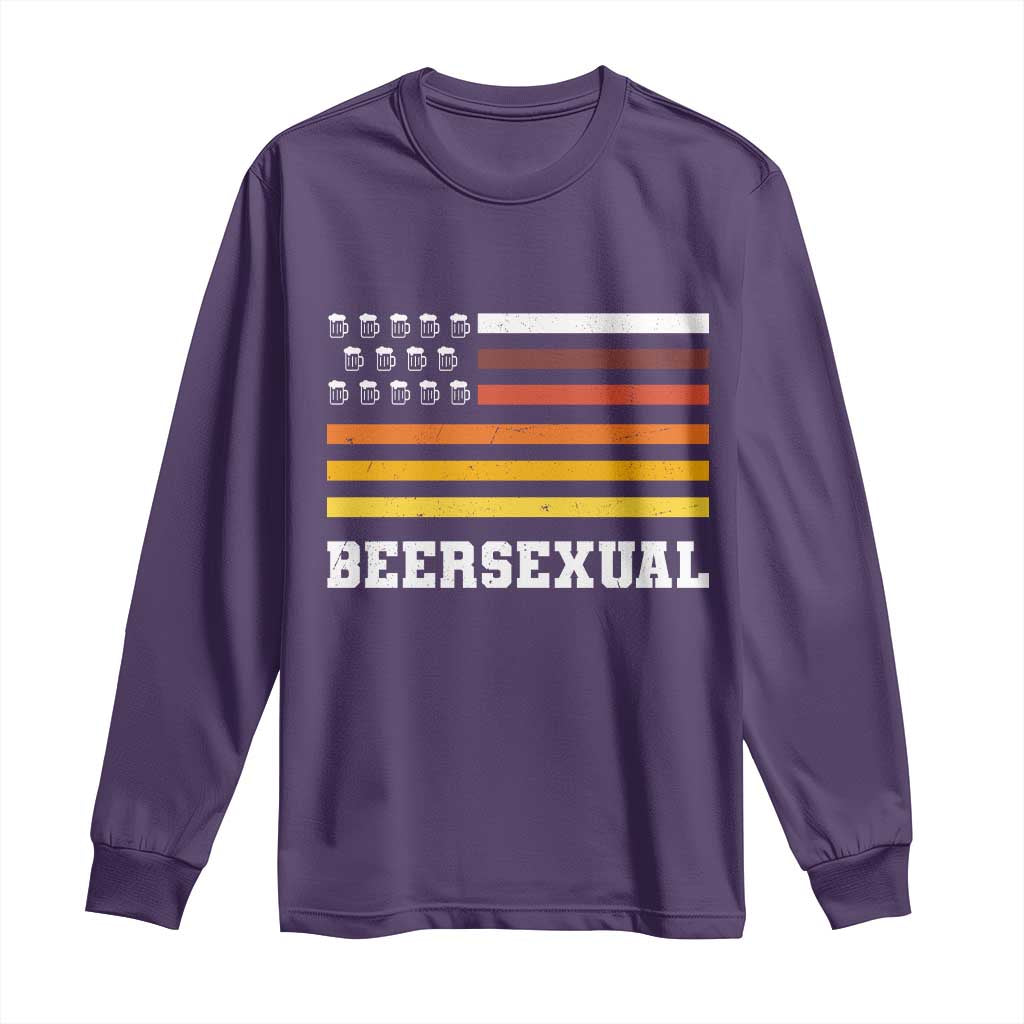 Beersexual Funny Beer Lover Graphic Long Sleeve Shirt Vintage American Flag Parody TS02 Purple Print Your Wear