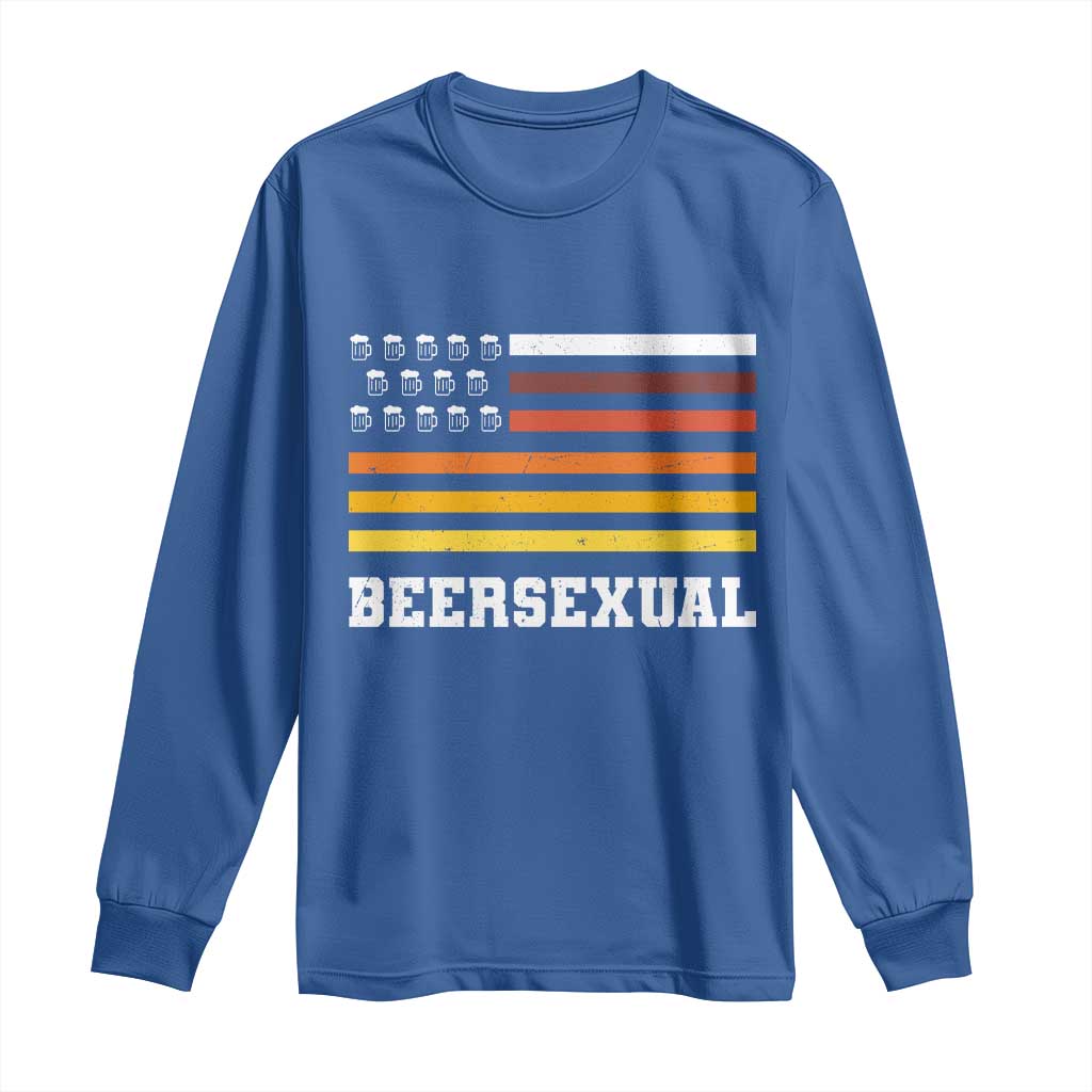 Beersexual Funny Beer Lover Graphic Long Sleeve Shirt Vintage American Flag Parody TS02 Royal Blue Print Your Wear