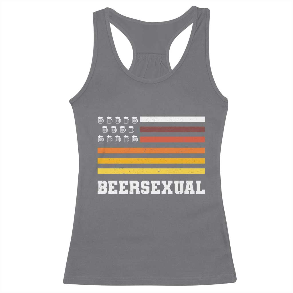 Beersexual Funny Beer Lover Graphic Racerback Tank Top Vintage American Flag Parody TS02 Charcoal Print Your Wear