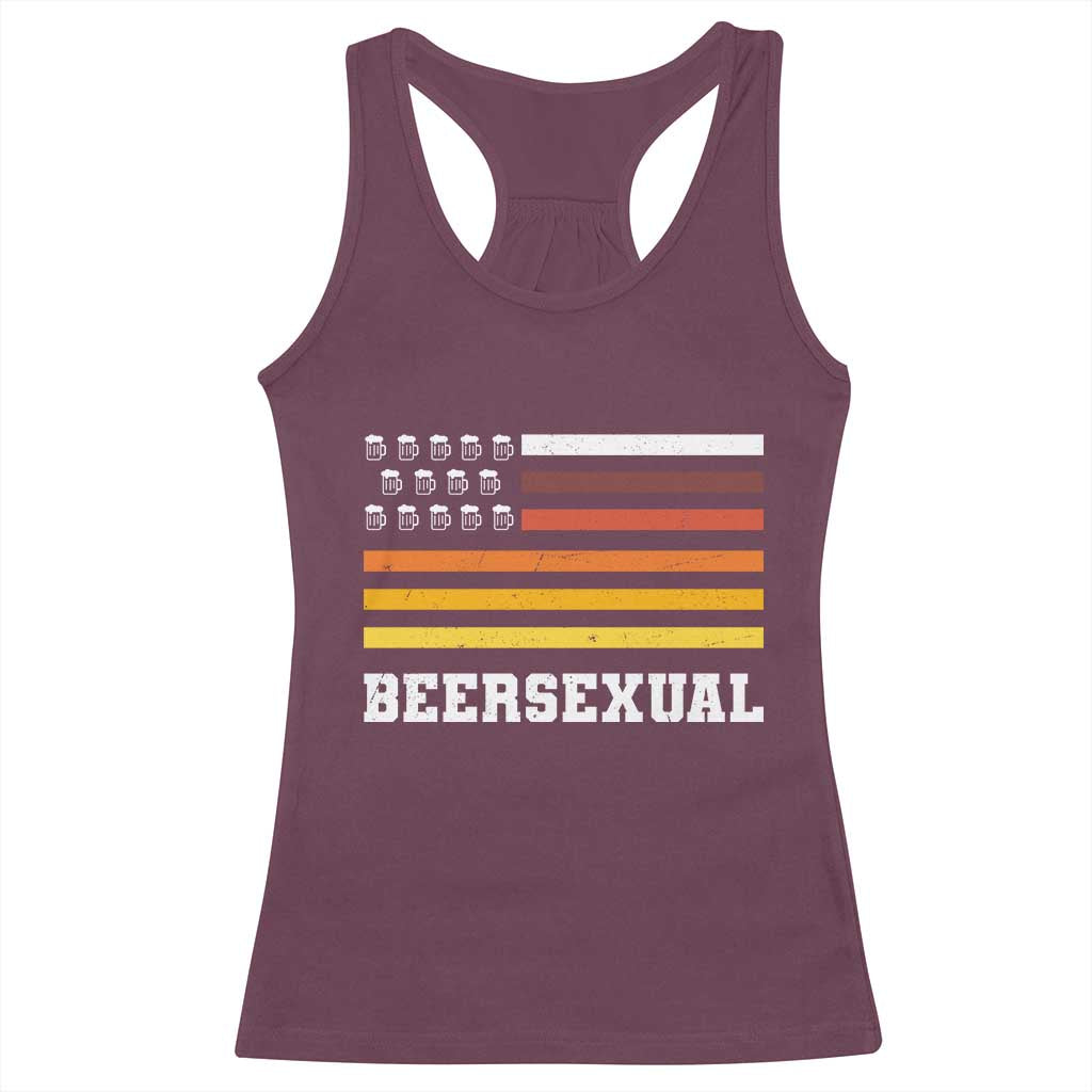 Beersexual Funny Beer Lover Graphic Racerback Tank Top Vintage American Flag Parody TS02 Maroon Print Your Wear