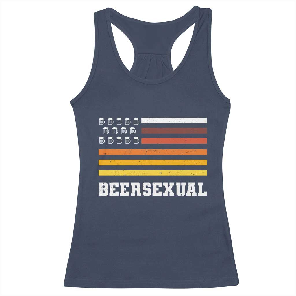 Beersexual Funny Beer Lover Graphic Racerback Tank Top Vintage American Flag Parody TS02 Navy Print Your Wear