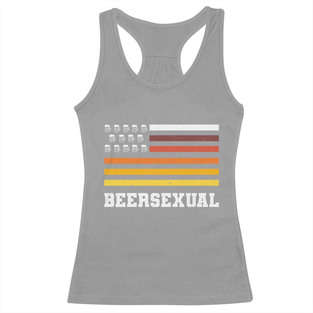 Beersexual Funny Beer Lover Graphic Racerback Tank Top Vintage American Flag Parody TS02 Sport Gray Print Your Wear