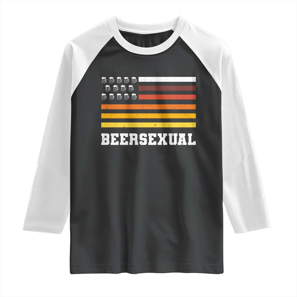 Beersexual Funny Beer Lover Graphic Raglan Shirt Vintage American Flag Parody TS02 Black White Print Your Wear