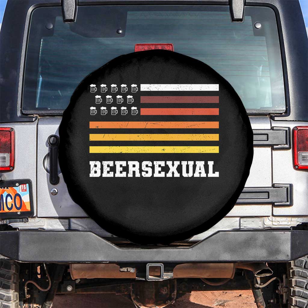 Beersexual Funny Beer Lover Graphic Spare Tire Cover Vintage American Flag Parody TS02 No hole Black Print Your Wear