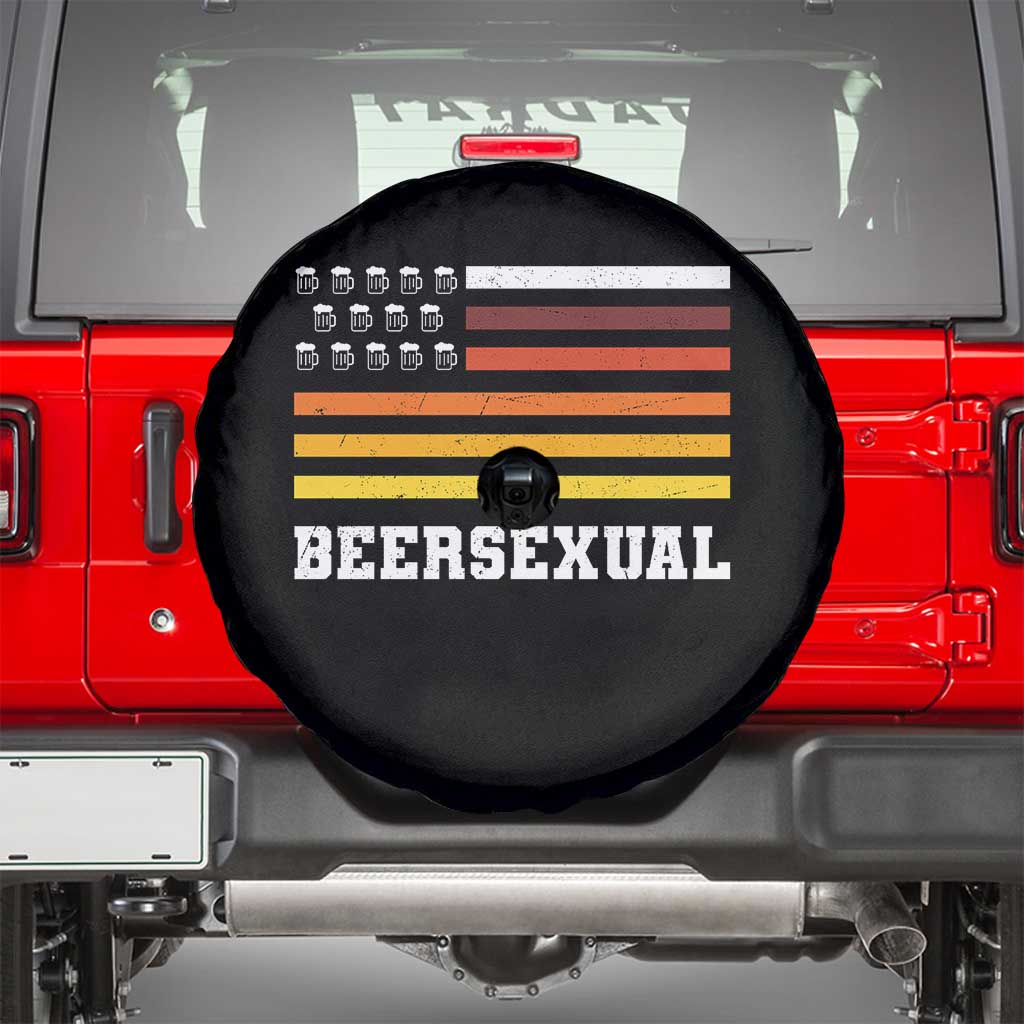 Beersexual Funny Beer Lover Graphic Spare Tire Cover Vintage American Flag Parody TS02 Black Print Your Wear