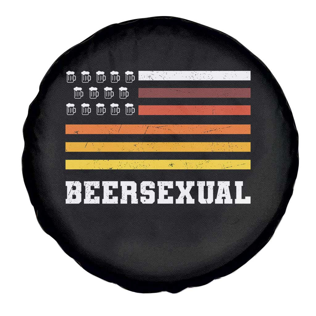 Beersexual Funny Beer Lover Graphic Spare Tire Cover Vintage American Flag Parody TS02 Print Your Wear