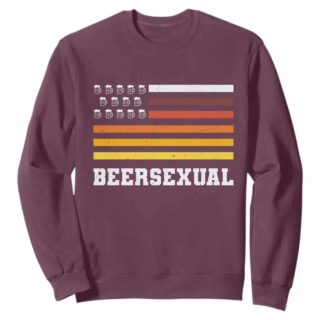 Beersexual Funny Beer Lover Graphic Sweatshirt Vintage American Flag Parody TS02 Maroon Print Your Wear