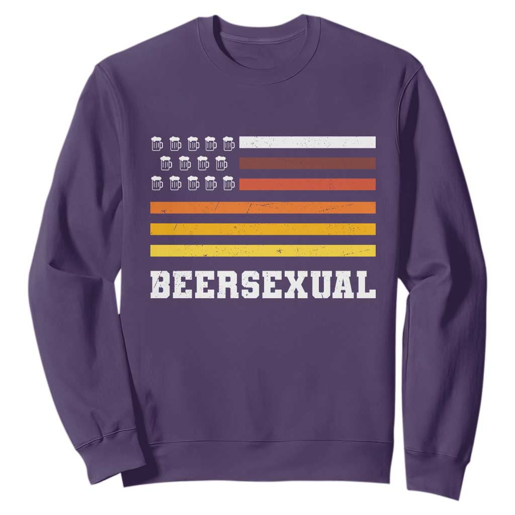 Beersexual Funny Beer Lover Graphic Sweatshirt Vintage American Flag Parody TS02 Purple Print Your Wear