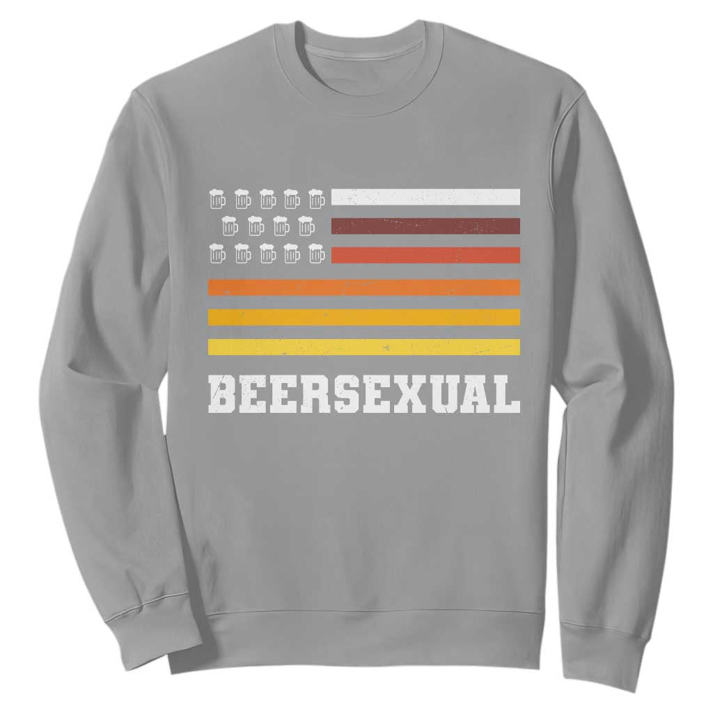 Beersexual Funny Beer Lover Graphic Sweatshirt Vintage American Flag Parody TS02 Sport Gray Print Your Wear