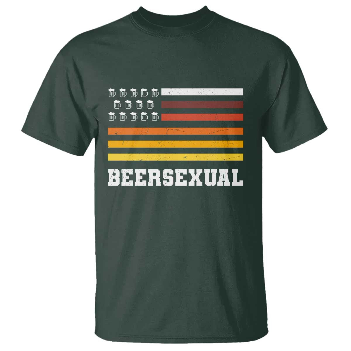 Beersexual Funny Beer Lover Graphic T Shirt Vintage American Flag Parody TS02 Dark Forest Green Print Your Wear