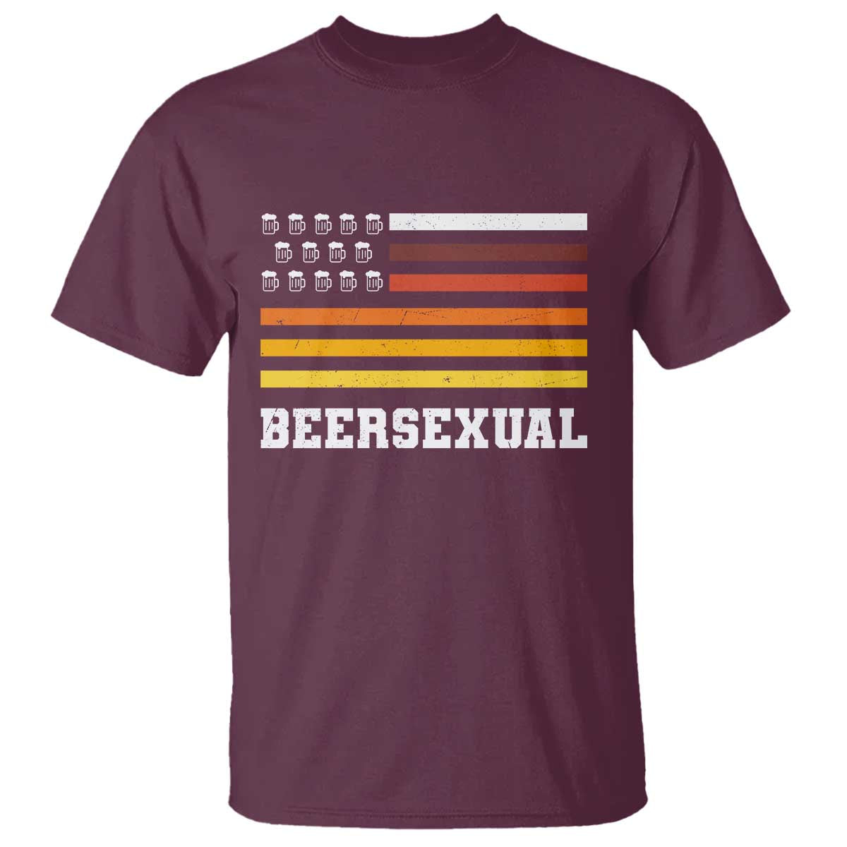 Beersexual Funny Beer Lover Graphic T Shirt Vintage American Flag Parody TS02 Maroon Print Your Wear