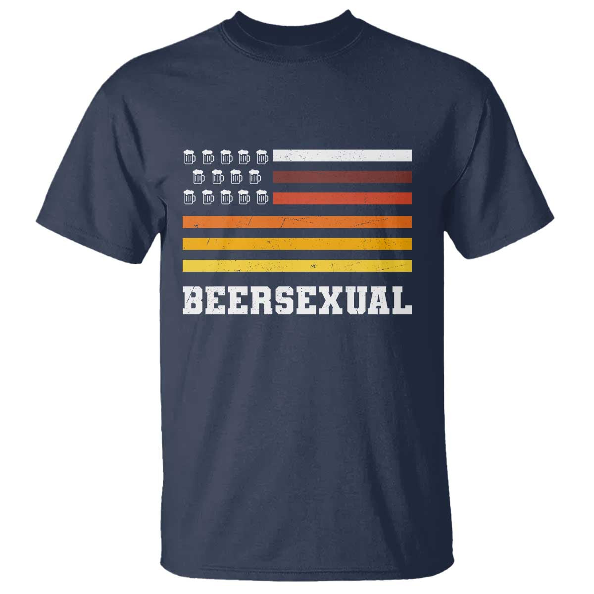 Beersexual Funny Beer Lover Graphic T Shirt Vintage American Flag Parody TS02 Navy Print Your Wear