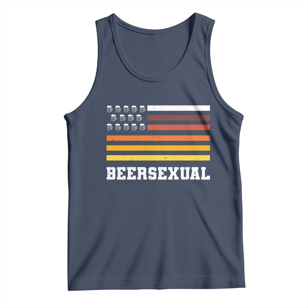 Beersexual Funny Beer Lover Graphic Tank Top Vintage American Flag Parody TS02 Navy Print Your Wear