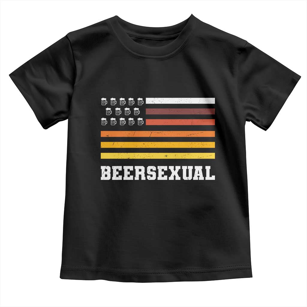 Beersexual Funny Beer Lover Graphic Toddler T Shirt Vintage American Flag Parody TS02 Black Print Your Wear