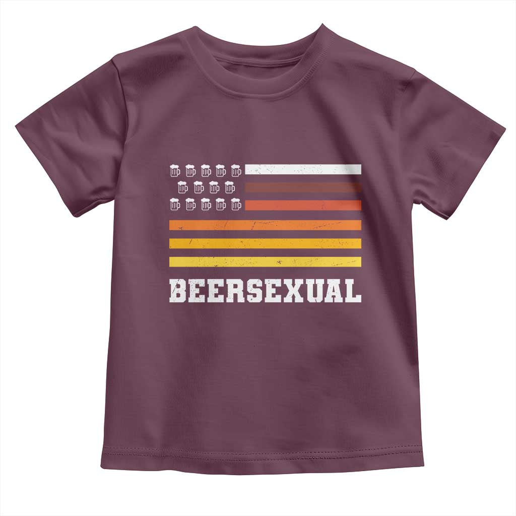 Beersexual Funny Beer Lover Graphic Toddler T Shirt Vintage American Flag Parody TS02 Maroon Print Your Wear