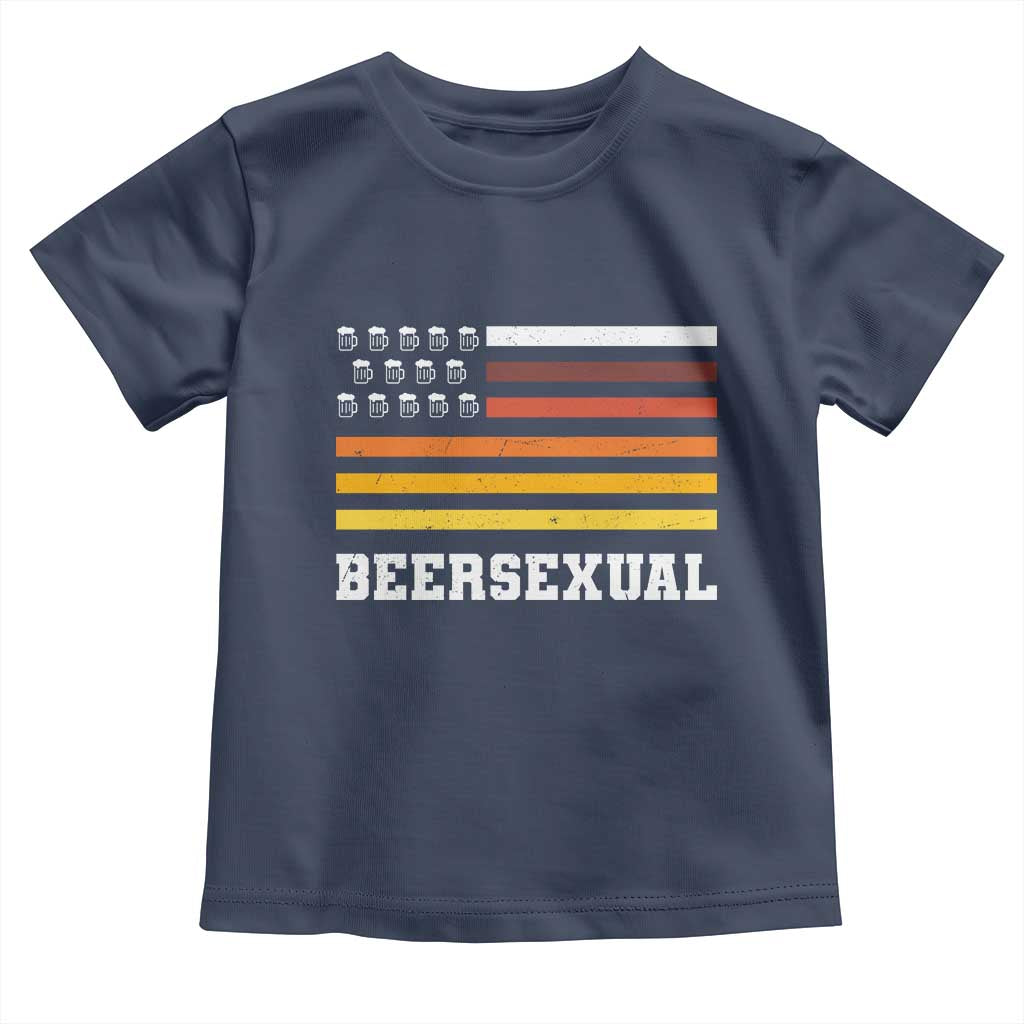 Beersexual Funny Beer Lover Graphic Toddler T Shirt Vintage American Flag Parody TS02 Navy Print Your Wear