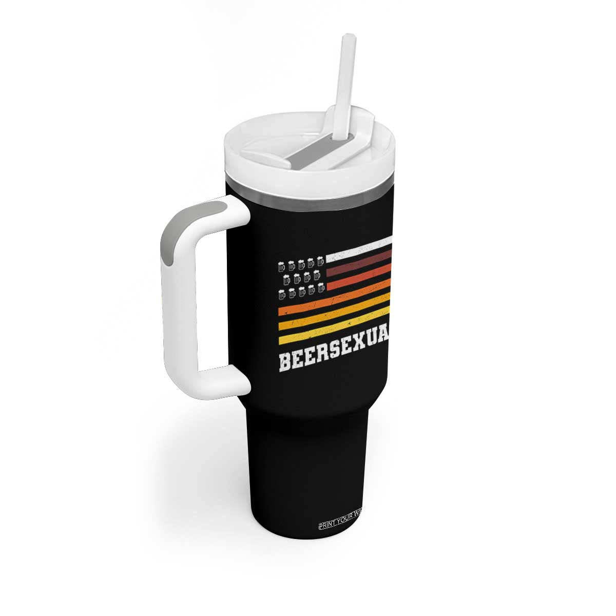 Beersexual Funny Beer Lover Graphic Tumbler With Handle Vintage American Flag Parody TS02 Print Your Wear