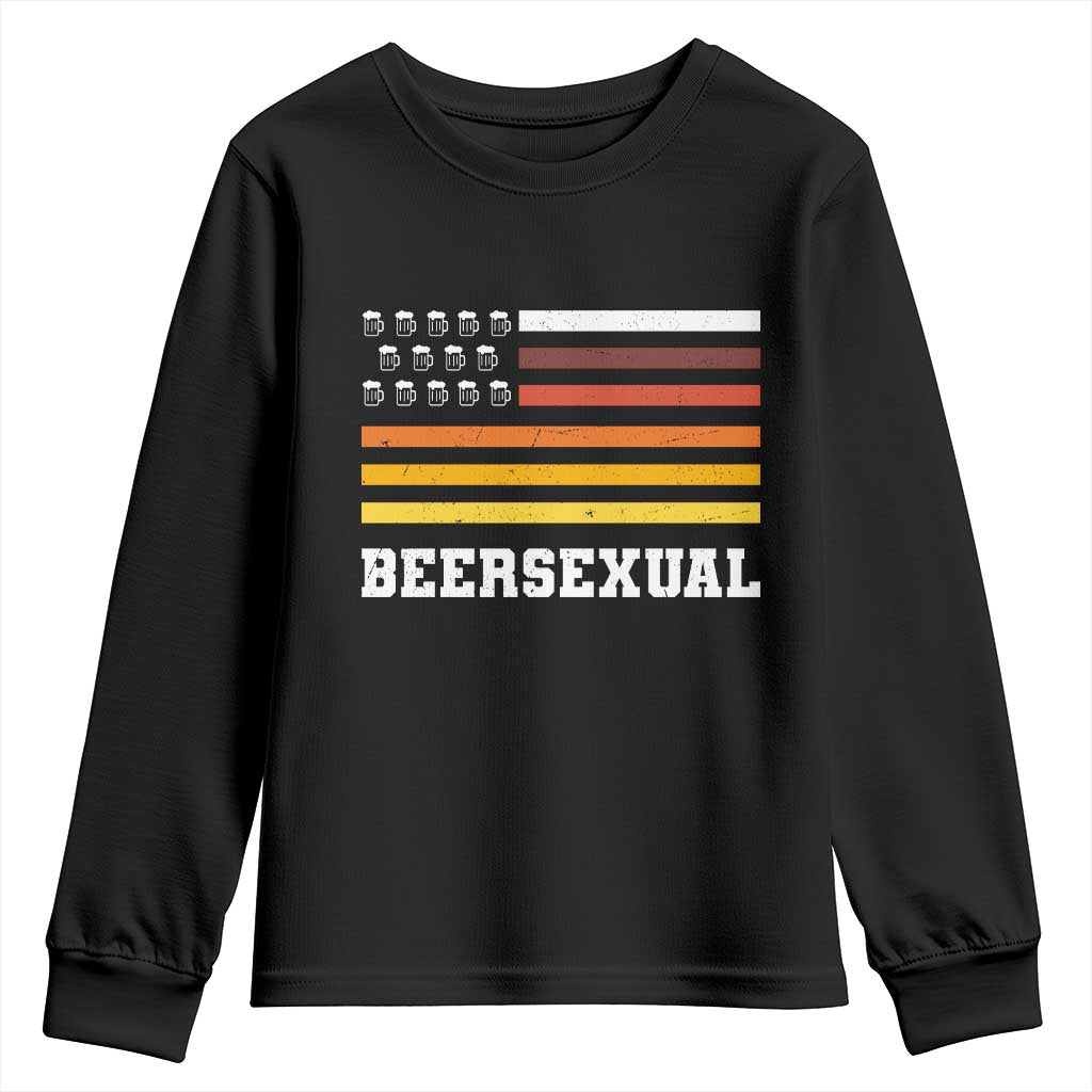 Beersexual Funny Beer Lover Graphic Youth Sweatshirt Vintage American Flag Parody TS02 Black Print Your Wear