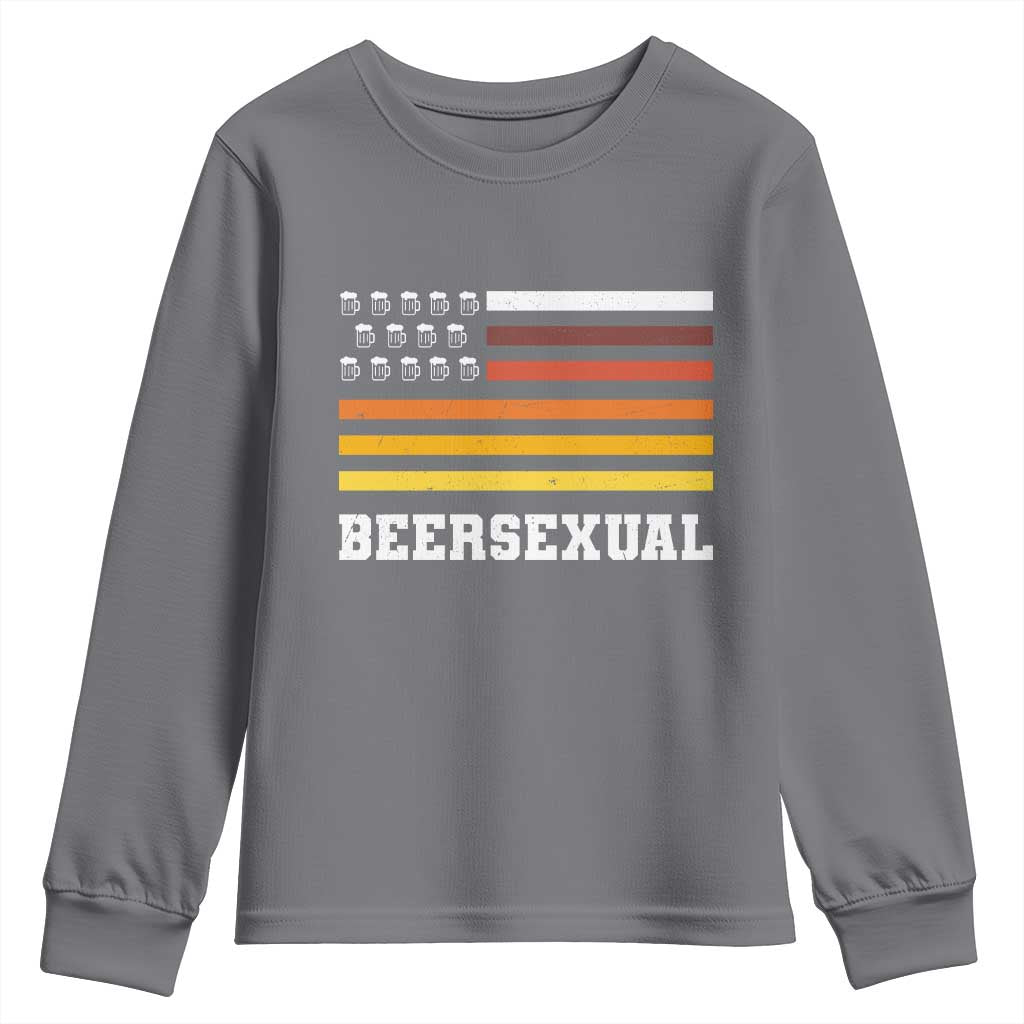 Beersexual Funny Beer Lover Graphic Youth Sweatshirt Vintage American Flag Parody TS02 Charcoal Print Your Wear