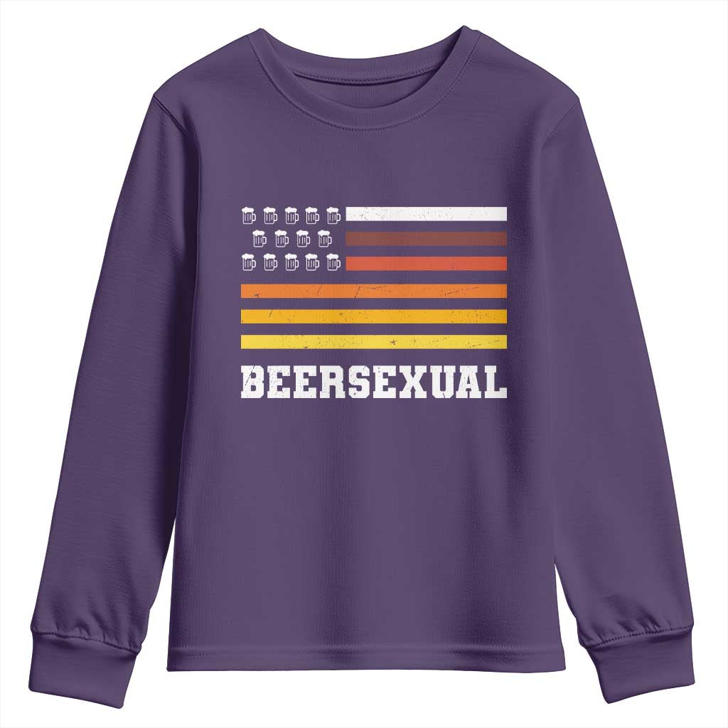 Beersexual Funny Beer Lover Graphic Youth Sweatshirt Vintage American Flag Parody TS02 Purple Print Your Wear