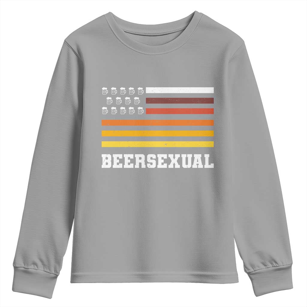 Beersexual Funny Beer Lover Graphic Youth Sweatshirt Vintage American Flag Parody TS02 Sport Gray Print Your Wear