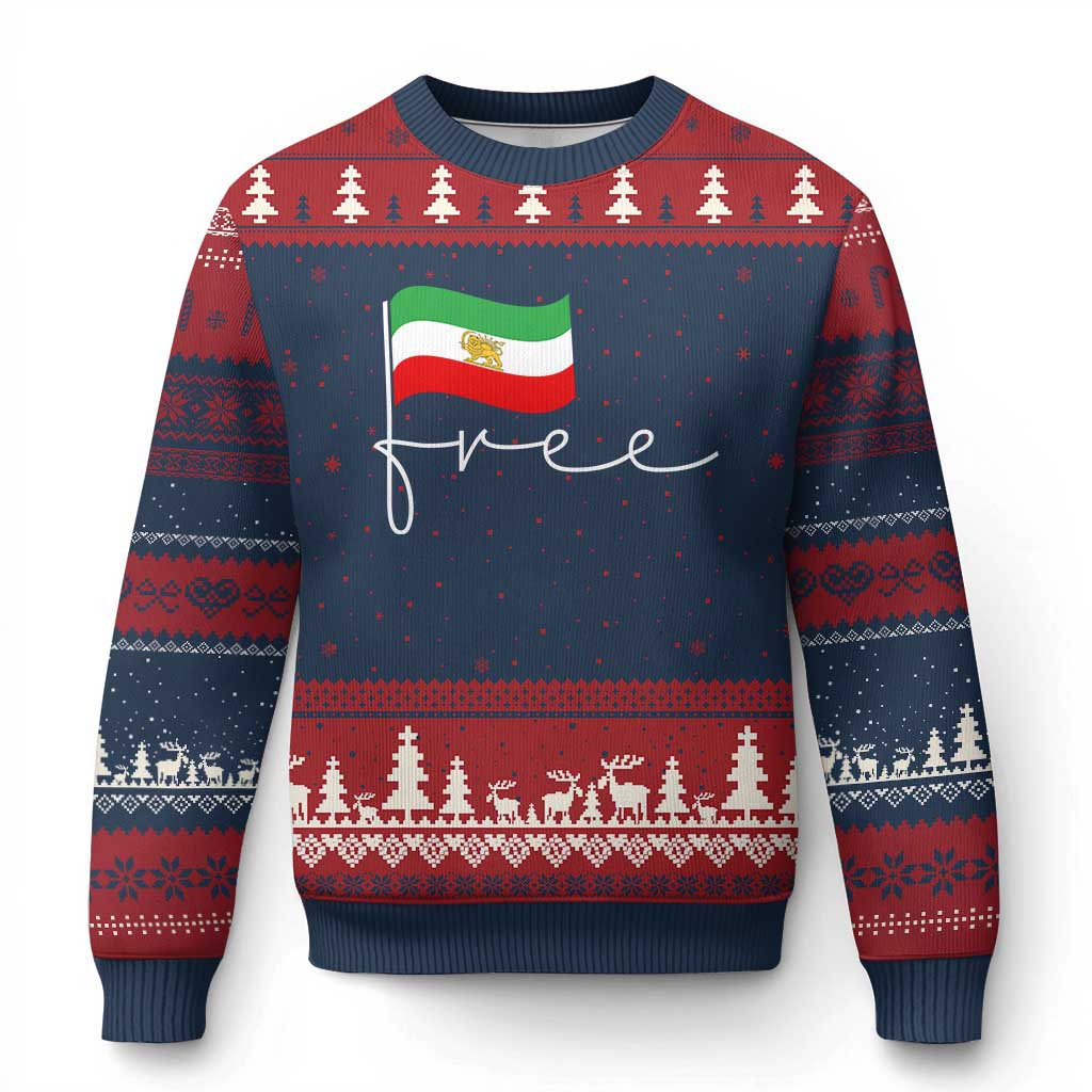 Free Iran Persian Flag Ugly Christmas Sweater Iranian Freedom Supporters Revolution TS02 Navy Red Print Your Wear