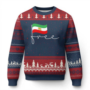 Free Iran Persian Flag Ugly Christmas Sweater Iranian Freedom Supporters Revolution TS02 Navy Red Print Your Wear