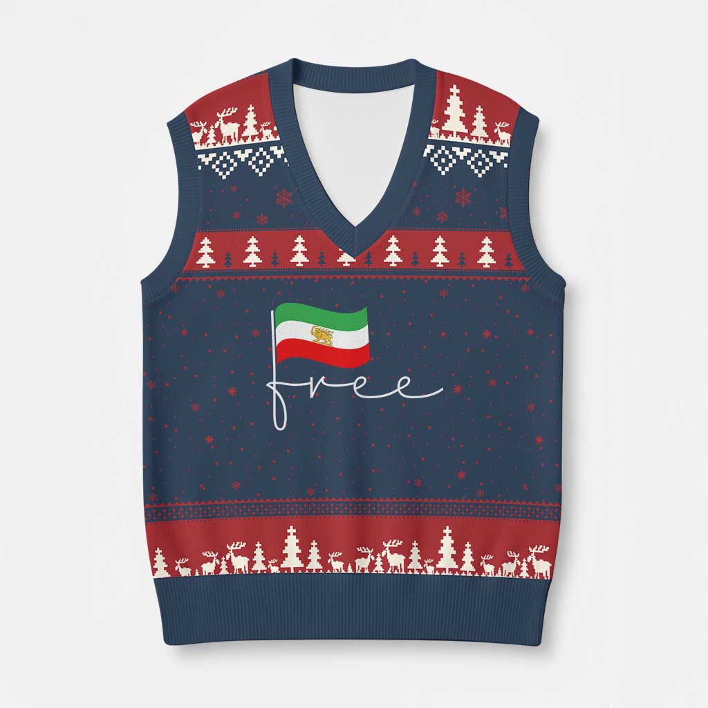 Free Iran Persian Flag V-Neck Knit Sweater Vest Iranian Freedom Supporters Revolution TS02 Navy Red Print Your Wear