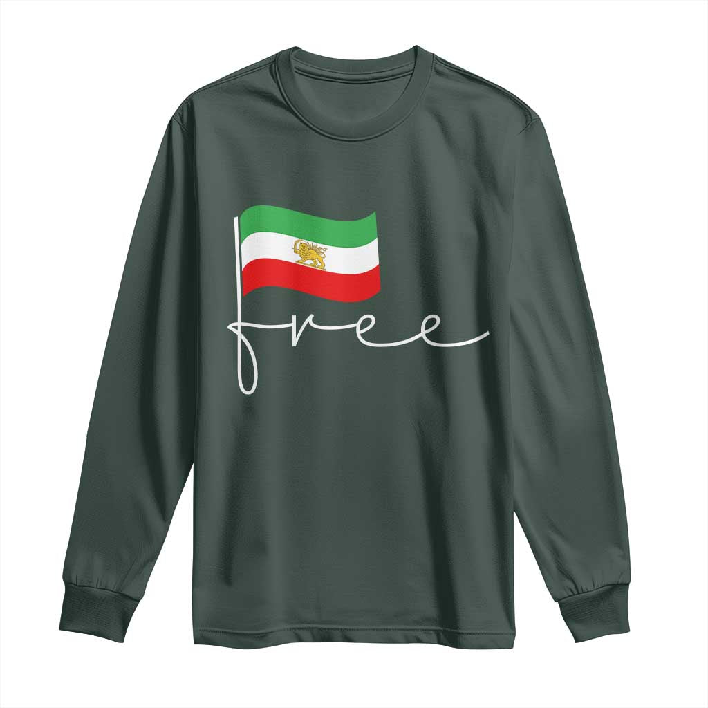 Free Iran Persian Flag Long Sleeve Shirt Iranian Freedom Supporters Revolution TS02 Dark Forest Green Print Your Wear