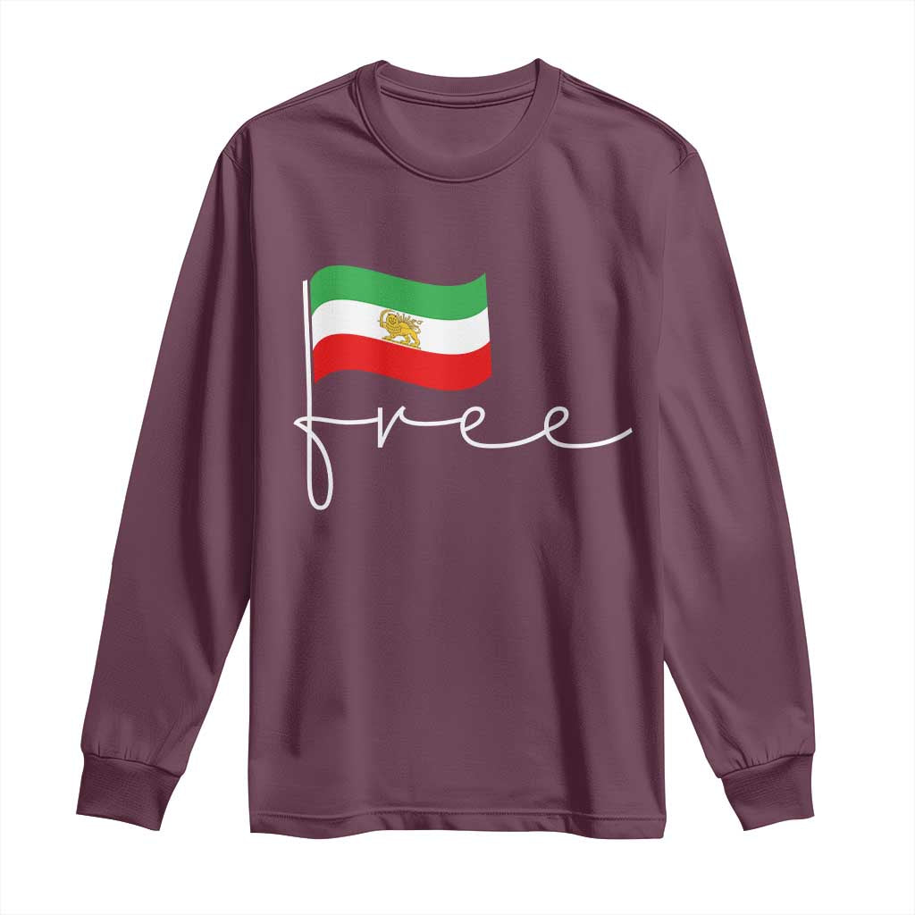 Free Iran Persian Flag Long Sleeve Shirt Iranian Freedom Supporters Revolution TS02 Maroon Print Your Wear
