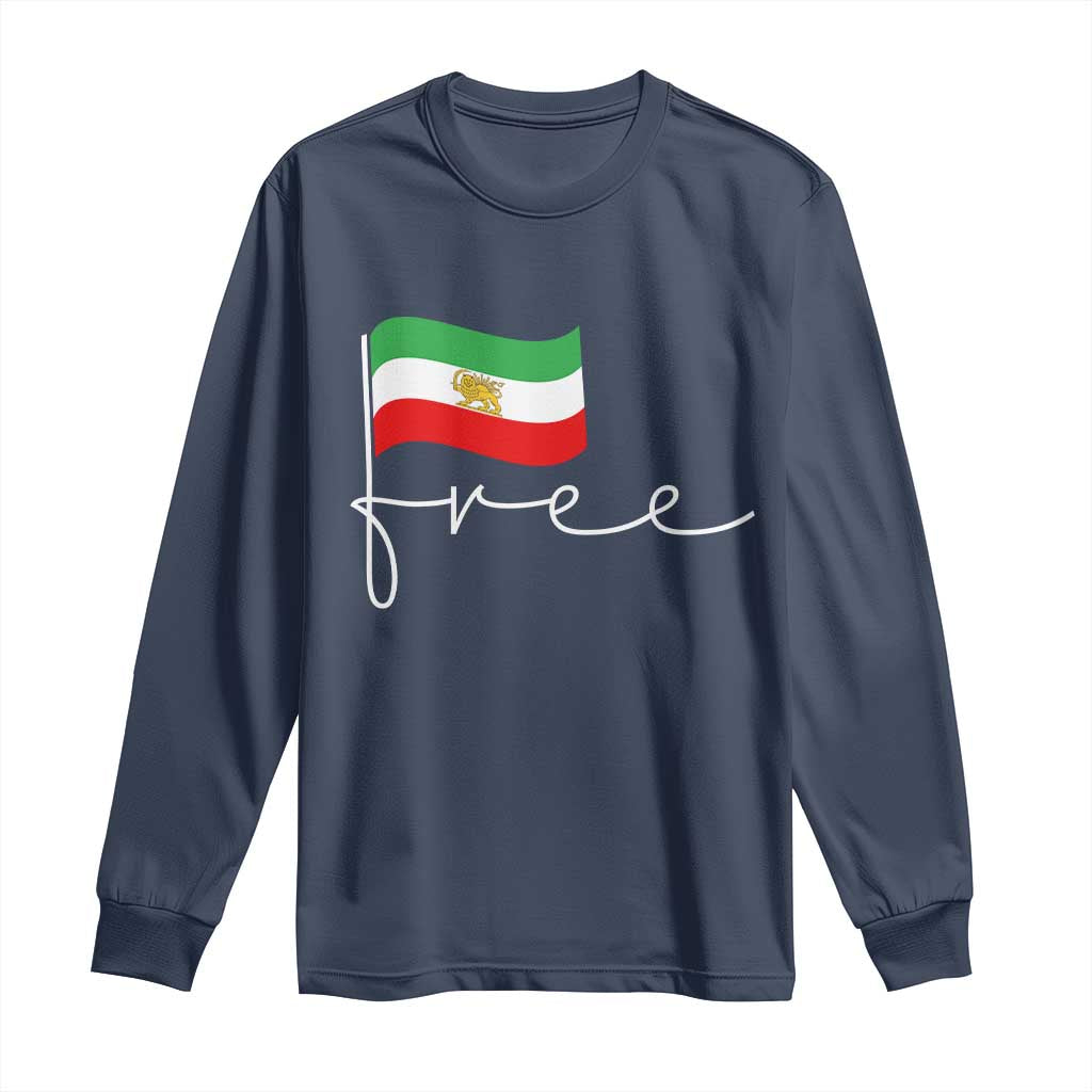 Free Iran Persian Flag Long Sleeve Shirt Iranian Freedom Supporters Revolution TS02 Navy Print Your Wear