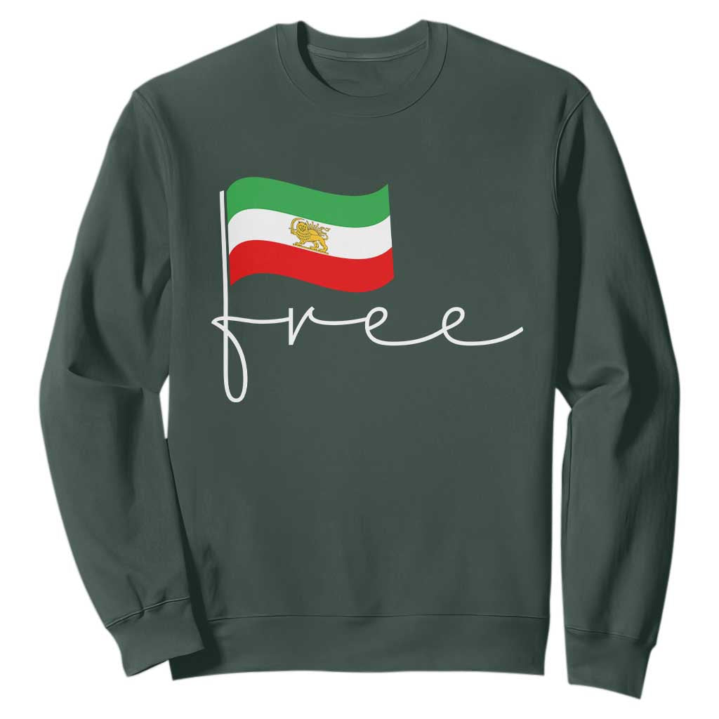 Free Iran Persian Flag Sweatshirt Iranian Freedom Supporters Revolution TS02 Dark Forest Green Print Your Wear