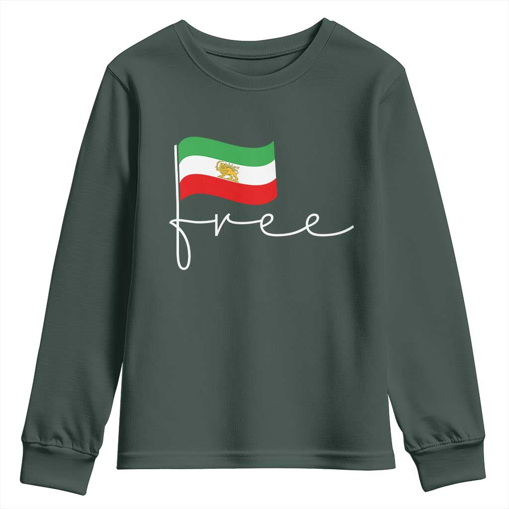 Free Iran Persian Flag Youth Sweatshirt Iranian Freedom Supporters Revolution TS02 Dark Forest Green Print Your Wear