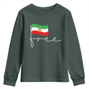 Free Iran Persian Flag Youth Sweatshirt Iranian Freedom Supporters Revolution TS02 Dark Forest Green Print Your Wear