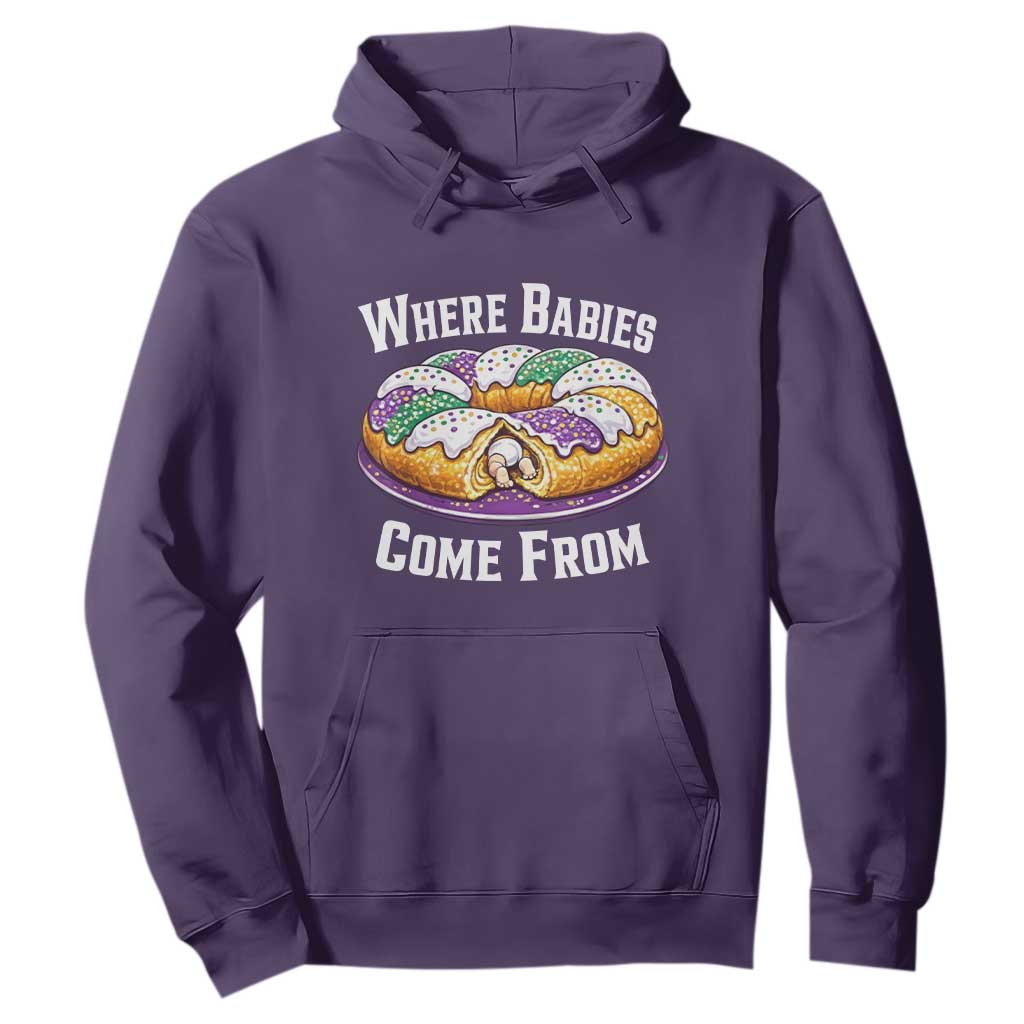 Funny Mardi Gras King Cake Hoodie Where Babies Come From Louisiana Humor TS02 Purple Print Your Wear
