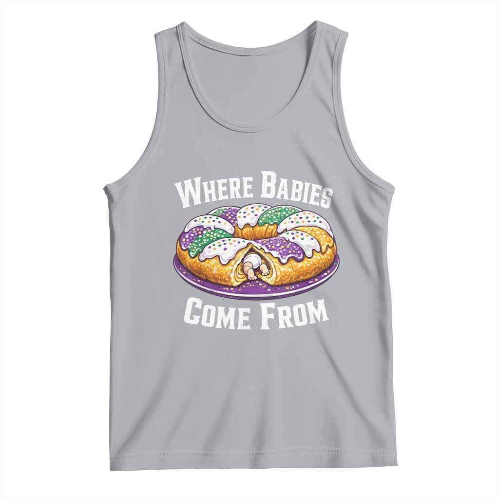 Funny Mardi Gras King Cake Tank Top Where Babies Come From Louisiana Humor TS02 Athletic Heather Print Your Wear