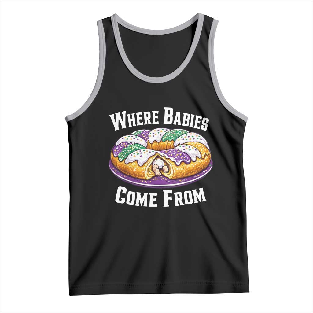 Funny Mardi Gras King Cake Tank Top Where Babies Come From Louisiana Humor TS02 Black Athletic Heather Print Your Wear