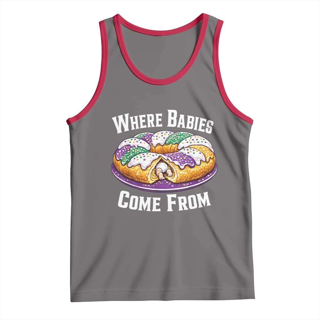 Funny Mardi Gras King Cake Tank Top Where Babies Come From Louisiana Humor TS02 Deep Heather Red Print Your Wear