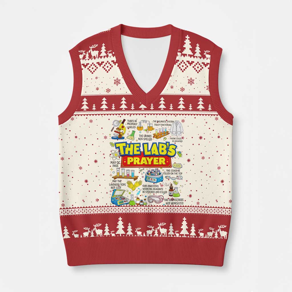 The Lab’s Prayer Funny Lab Week 2026 V-Neck Knit Sweater Vest Medical Laboratory Scientist Humor Gift for Lab Techs TS02 Beige Red Print Your Wear