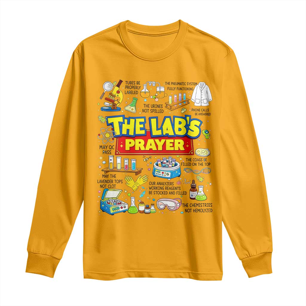 The Lab’s Prayer Funny Lab Week 2026 Long Sleeve Shirt Medical Laboratory Scientist Humor Gift for Lab Techs TS02 Gold Print Your Wear