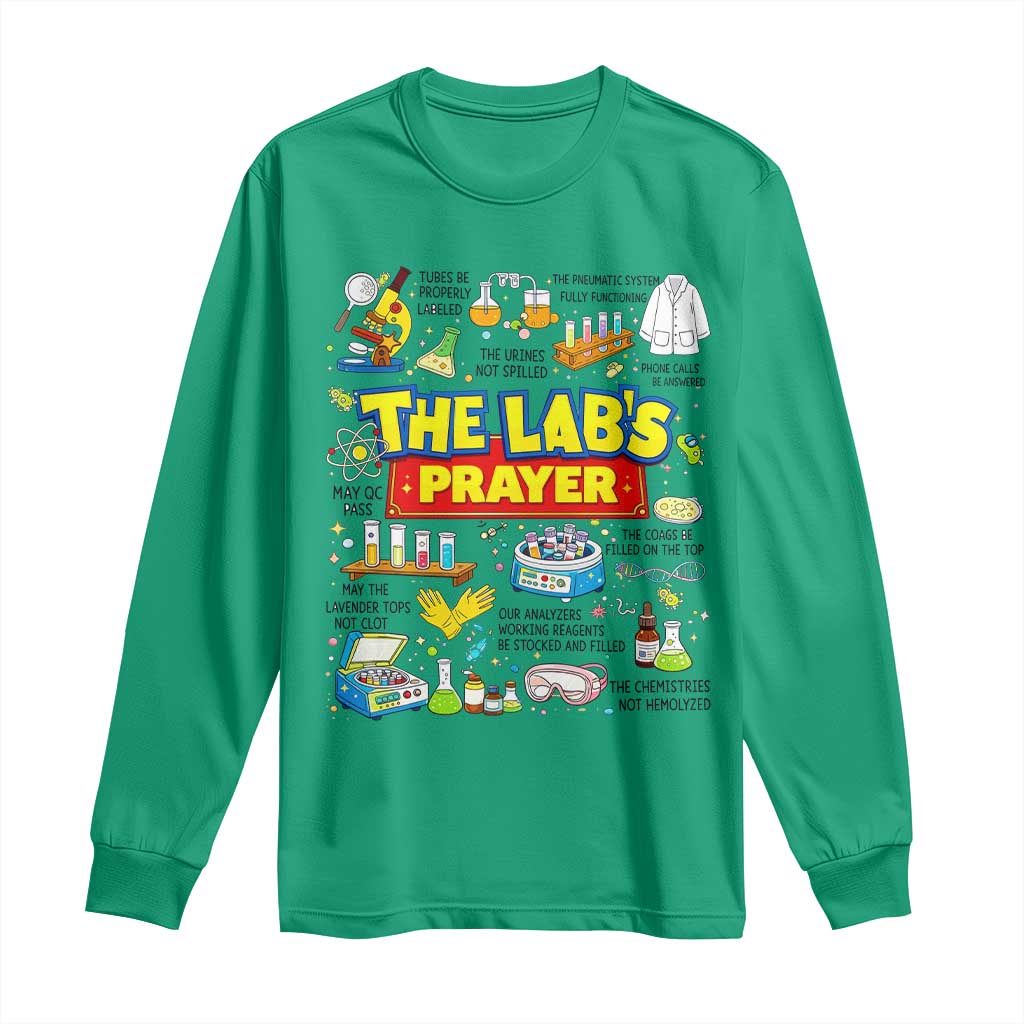The Lab’s Prayer Funny Lab Week 2026 Long Sleeve Shirt Medical Laboratory Scientist Humor Gift for Lab Techs TS02 Irish Green Print Your Wear