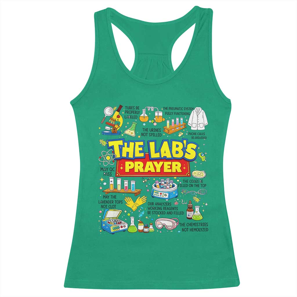 The Lab’s Prayer Funny Lab Week 2026 Racerback Tank Top Medical Laboratory Scientist Humor Gift for Lab Techs TS02 Irish Green Print Your Wear
