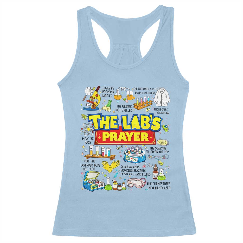 The Lab’s Prayer Funny Lab Week 2026 Racerback Tank Top Medical Laboratory Scientist Humor Gift for Lab Techs TS02 Light Blue Print Your Wear