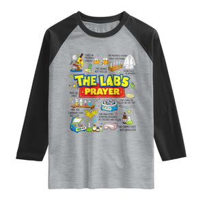 The Lab’s Prayer Funny Lab Week 2026 Raglan Shirt Medical Laboratory Scientist Humor Gift for Lab Techs TS02 Heather Gray Black Print Your Wear