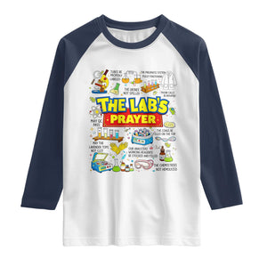 The Lab’s Prayer Funny Lab Week 2026 Raglan Shirt Medical Laboratory Scientist Humor Gift for Lab Techs TS02 White Navy Print Your Wear