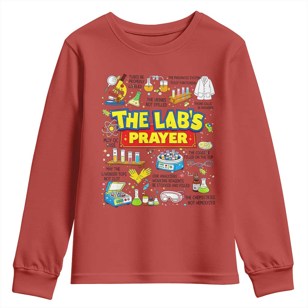 The Lab’s Prayer Funny Lab Week 2026 Youth Sweatshirt Medical Laboratory Scientist Humor Gift for Lab Techs TS02 Red Print Your Wear