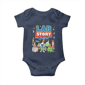 Lab Story Every Test Tells a Story Lab Week 2026 Baby Onesie Science Characters Lab Techs Medical Laboratory TS02 Navy Print Your Wear